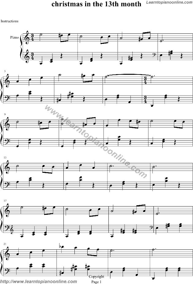 christmas in the 13th month Piano Sheet Music Free