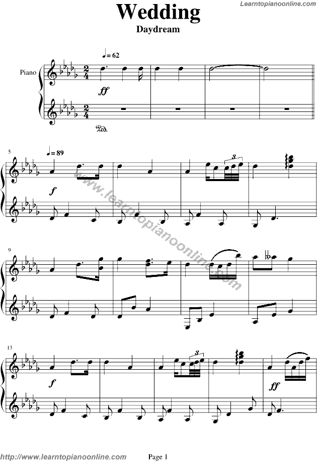 Wedding by Daydream Piano Sheet Music Free