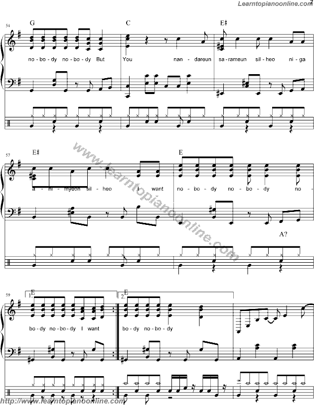 Nobody by Wonder Girls Piano Sheet Music Free