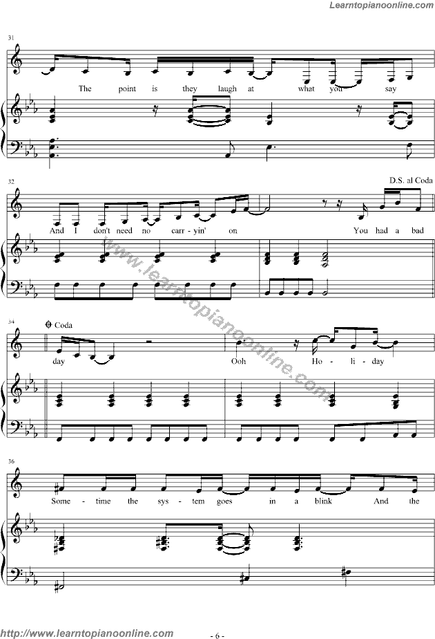 Bad Day by Daniel Richard Powter Piano Sheet Music Free