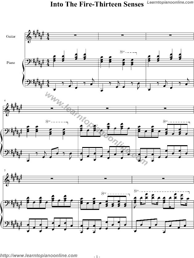 Into The Fire-Thirteen Senses by Thirteen Senses Piano Sheet Music Free