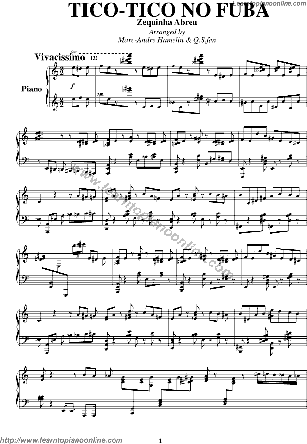 Tico-tico by Zequinha Abreu Piano Sheet Music Free