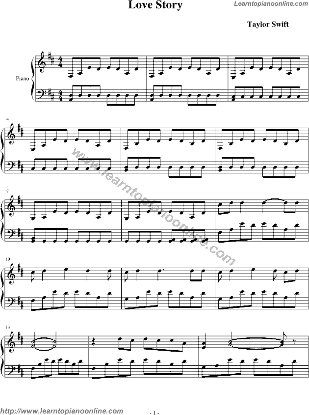 Love Story by Taylor Swift Piano Sheet Music Free