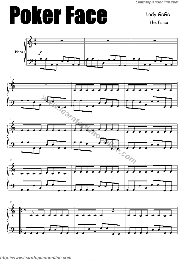 Poker Face by Lady GaGa Piano Sheet Music Free