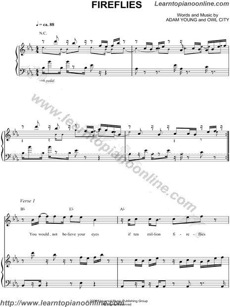 Fireflies by Owl City Adam Young Free Piano Sheet Music