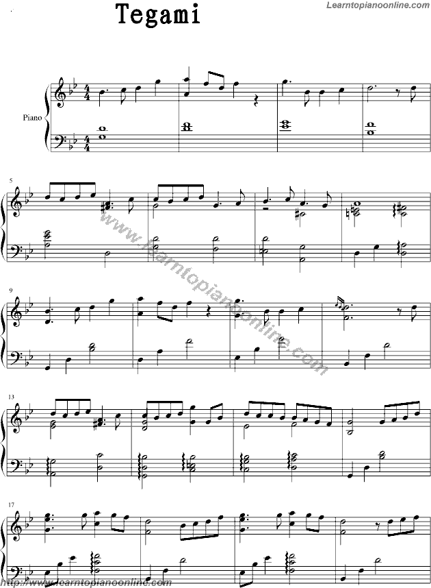 Tegami The Letter by Yukie Nishimura Free Piano Sheet Music