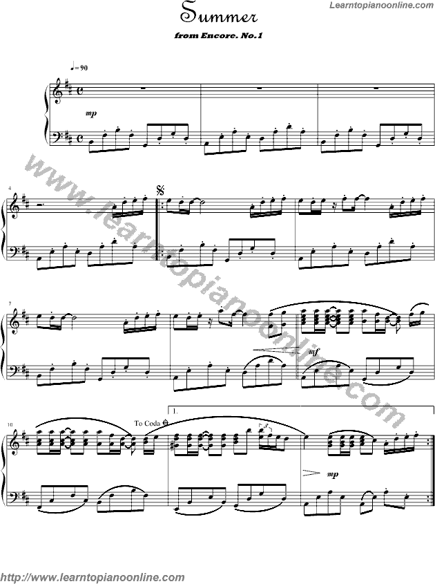 Summer by Joe Hisaishi Free Piano Sheet Music