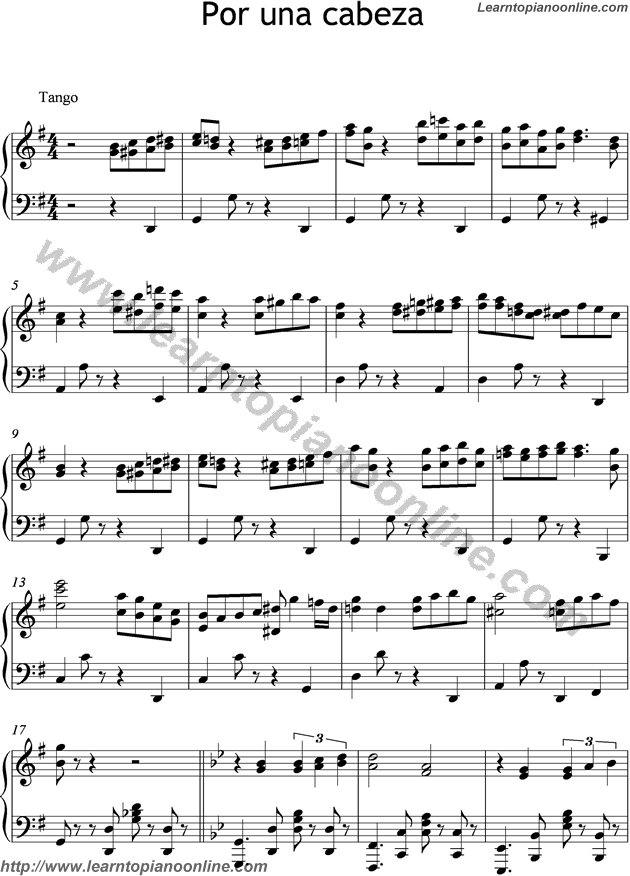 Por Una Cabeza by Carlos Gardel Free Piano Sheet Music