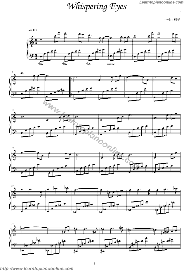 Whispering Eyes by Yuriko Nakamura Free Piano Sheet Music