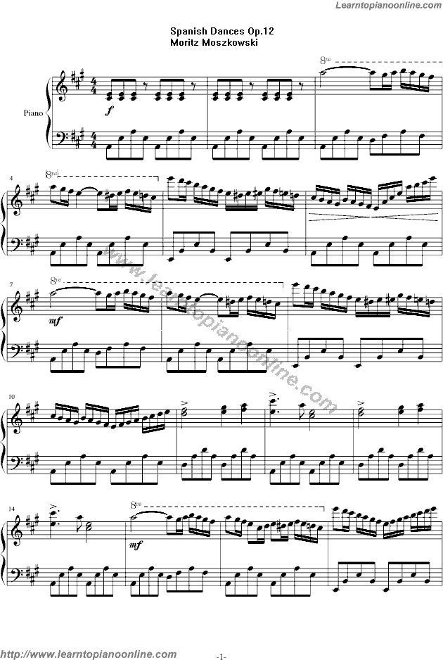 Spanish Dances Op 12 by Moritz Moszkowski Free Piano Sheet Music