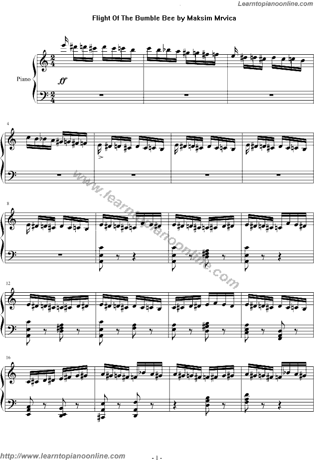 Flight Of The Bumble Bee by Maksim Mrvica Free Piano Sheet Music