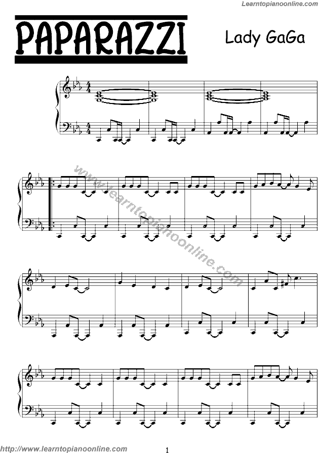 Love game by Lady Gaga Piano Sheet Music Free