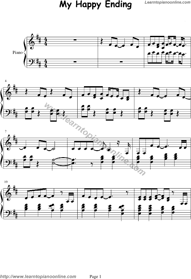 My Happy Ending by Avril Lavigne Free Piano Sheet Music