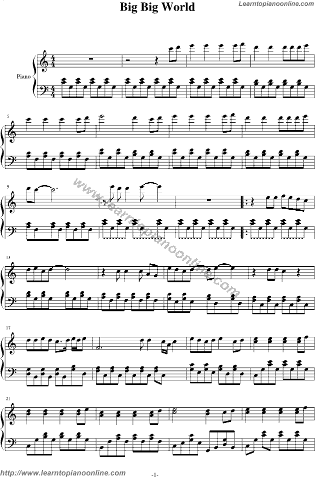 Big Big World by Emilia Rydberg Free Piano Sheet Music