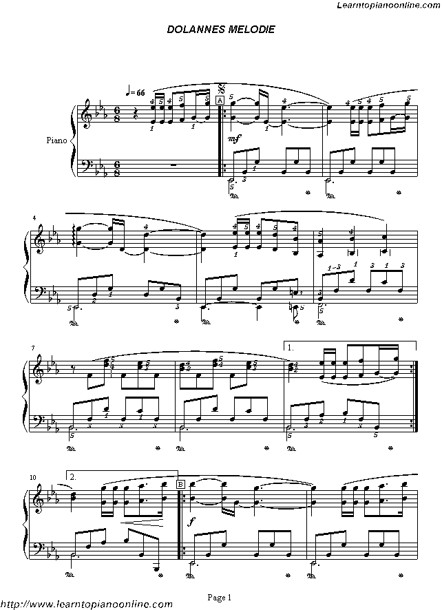 Richard Clayderman - Dolannes Melody/Melodie Free Piano Sheet Music Chords Tabs Notes Tutorial Score