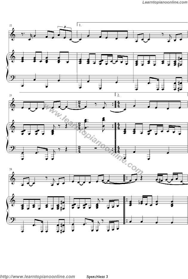 Lady Gaga - Speechless Piano Sheet Music Free