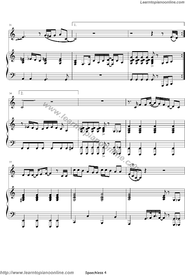 Lady Gaga - Speechless Piano Sheet Music Free