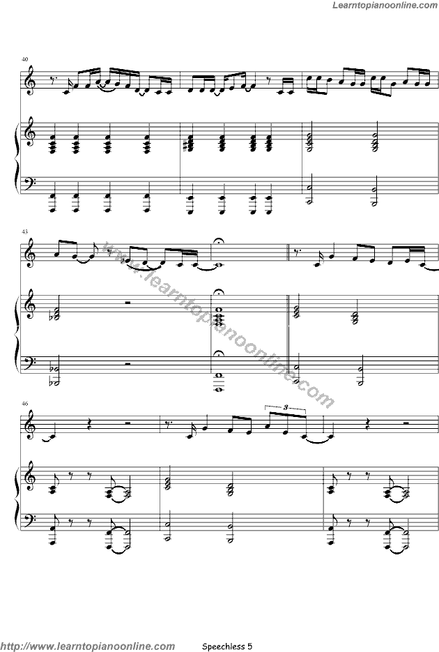 Lady Gaga - Speechless Piano Sheet Music Free