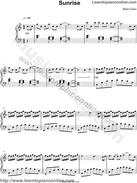 Brian Crain - Sunrise Piano Sheet Music Free