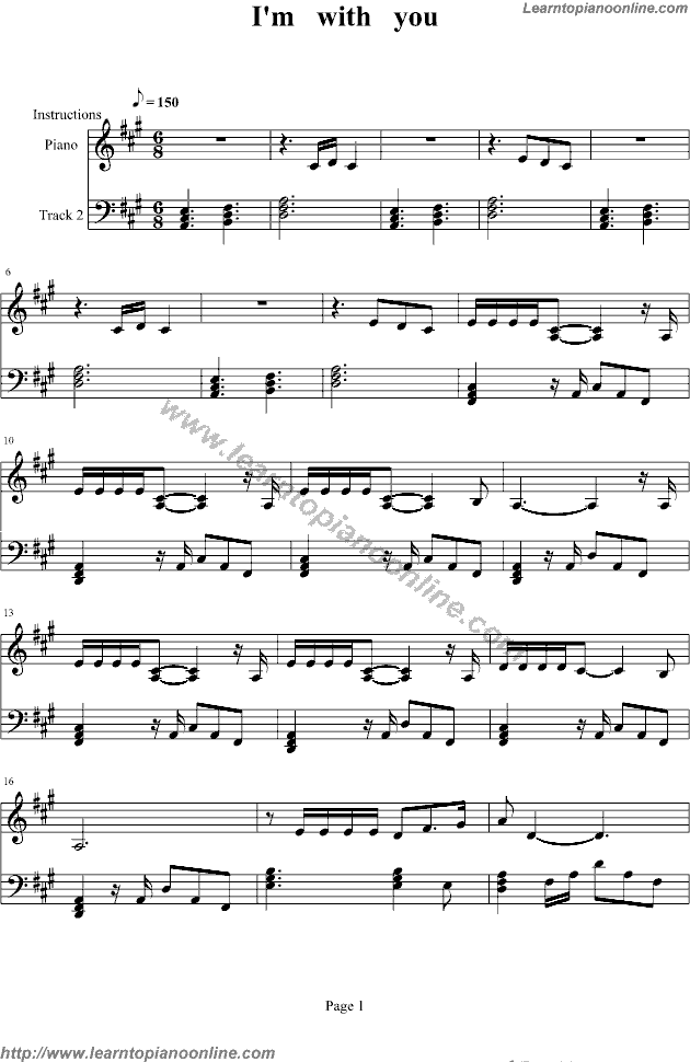 Avril Lavigne - I'm With You Piano Sheet Music Free